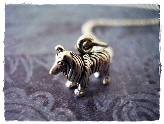 Tiny Silver Collie Dog Necklace