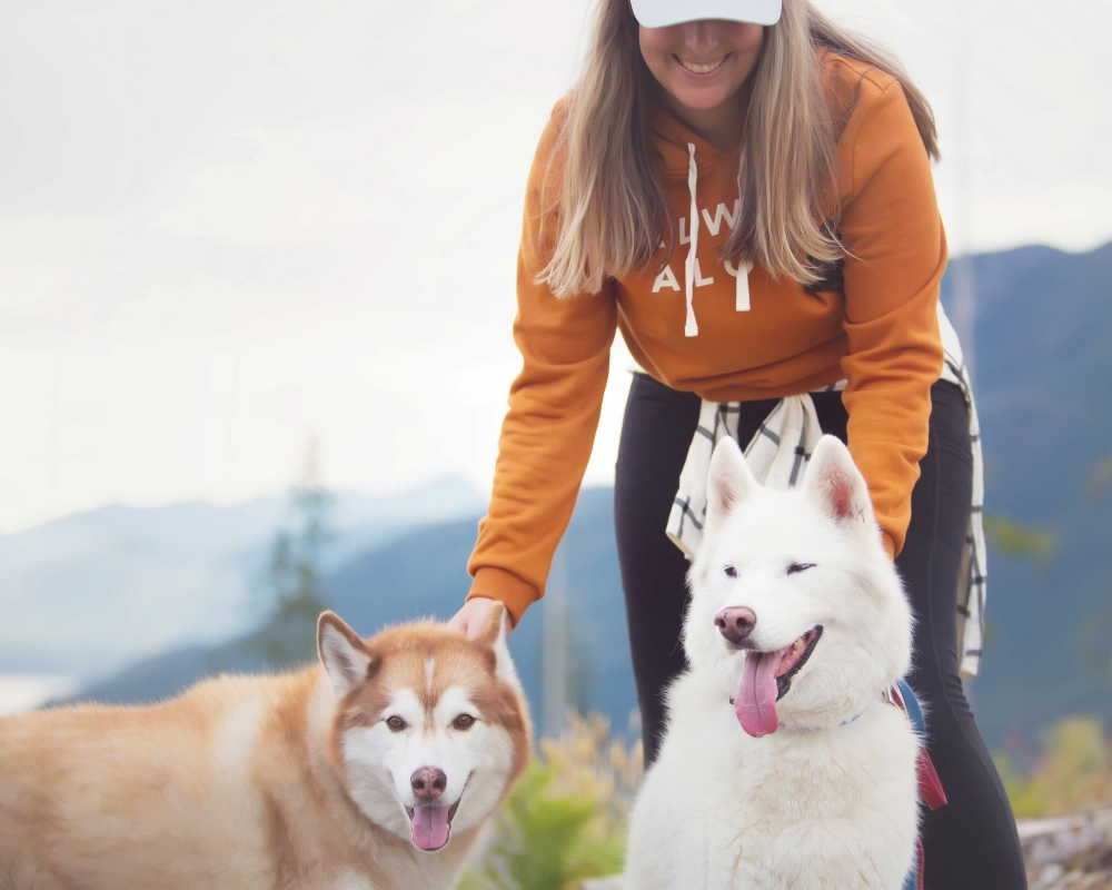 Sonia with her dogs, Ice and Montana