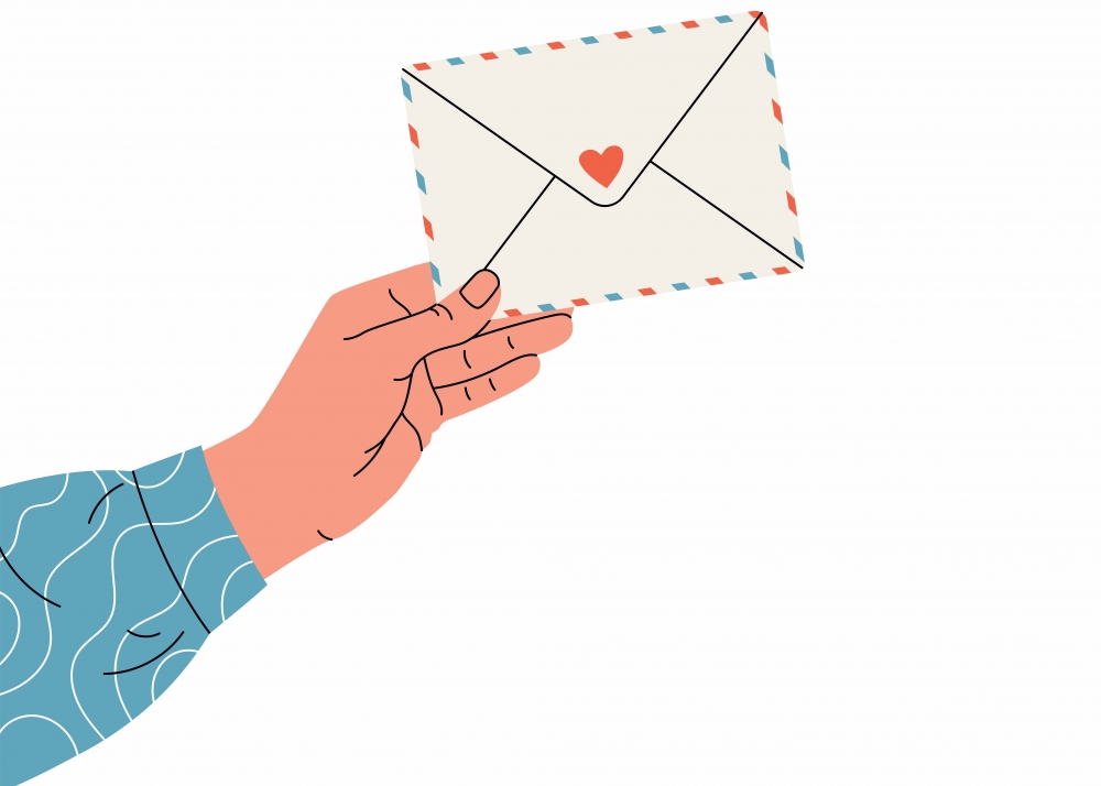 Illustration of hand holding mail letter