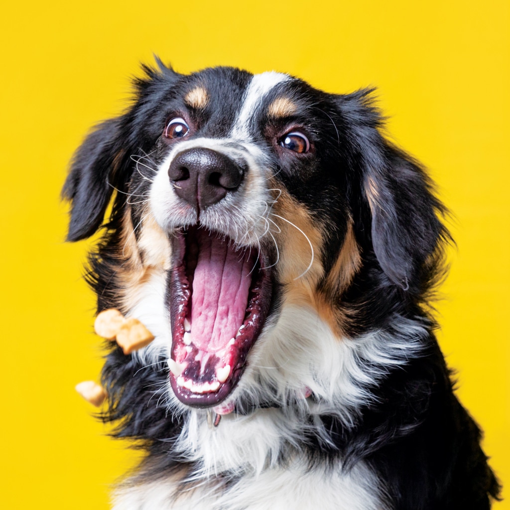 Dog catching treats